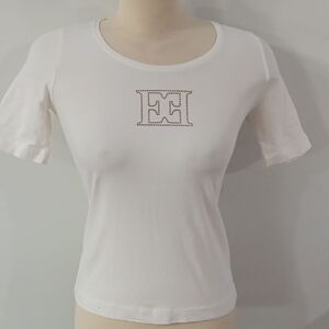 Escada White Short Sleeve Beaded LogoTee